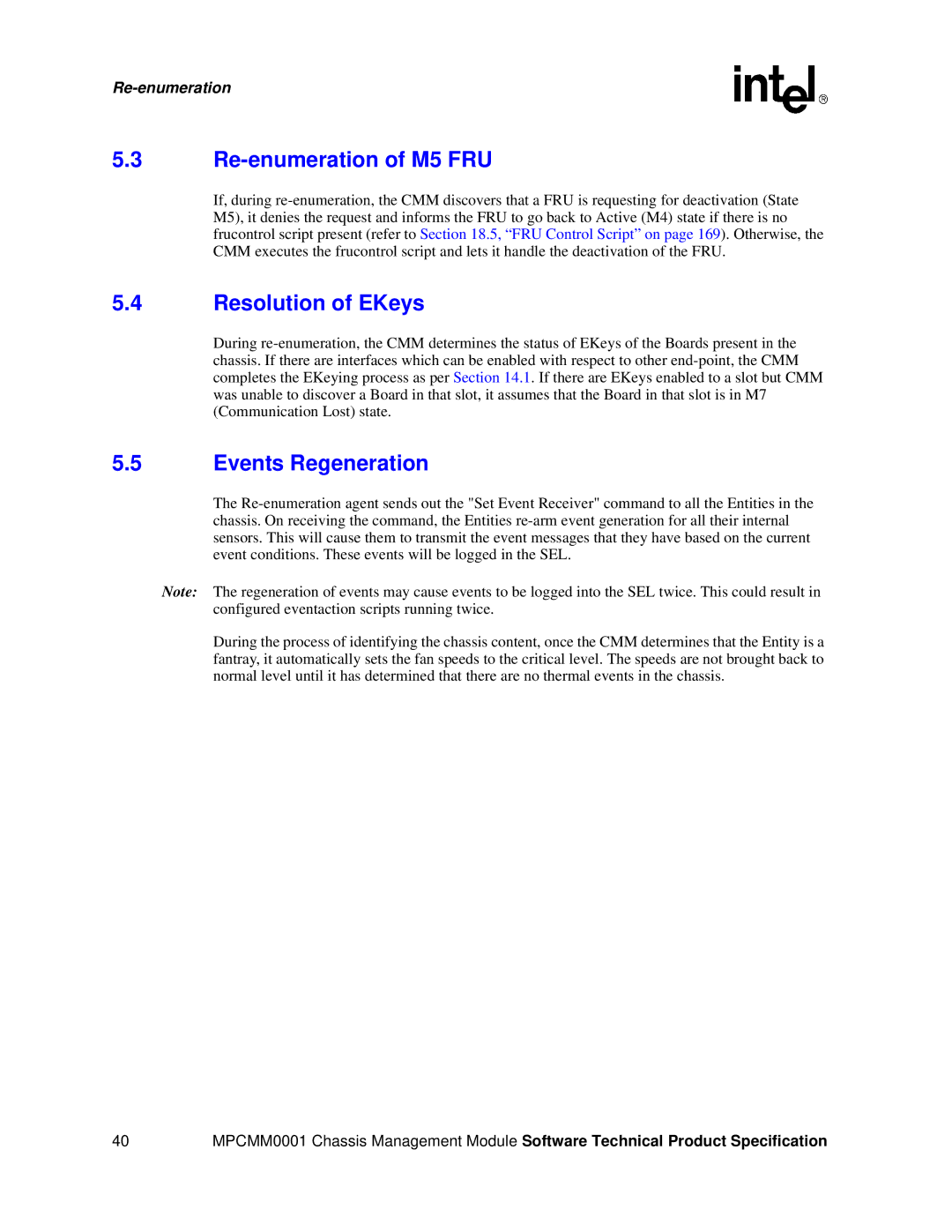 Intel MPCMM0001 manual Re-enumeration of M5 FRU, Resolution of EKeys, Events Regeneration 