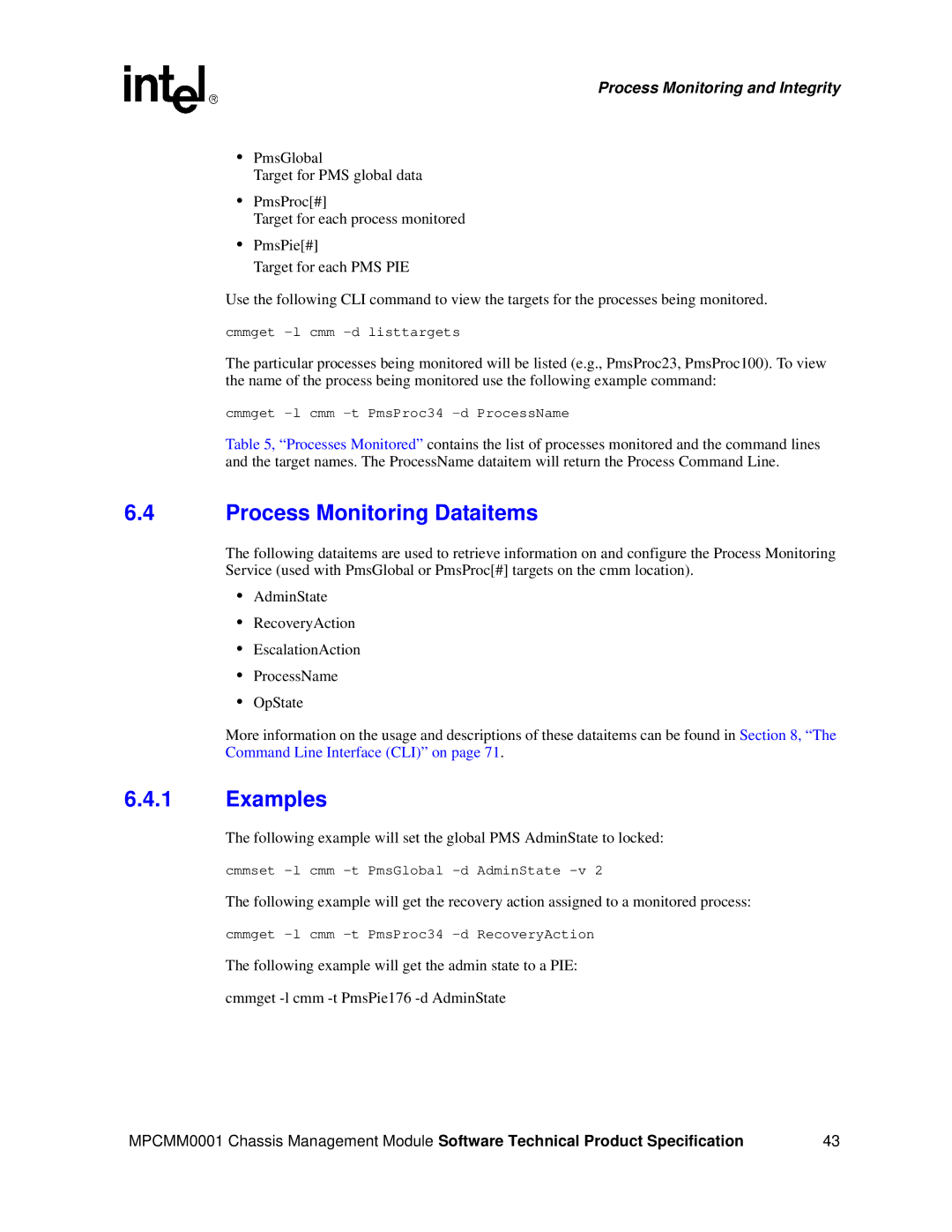 Intel MPCMM0001 manual Process Monitoring Dataitems, Examples 