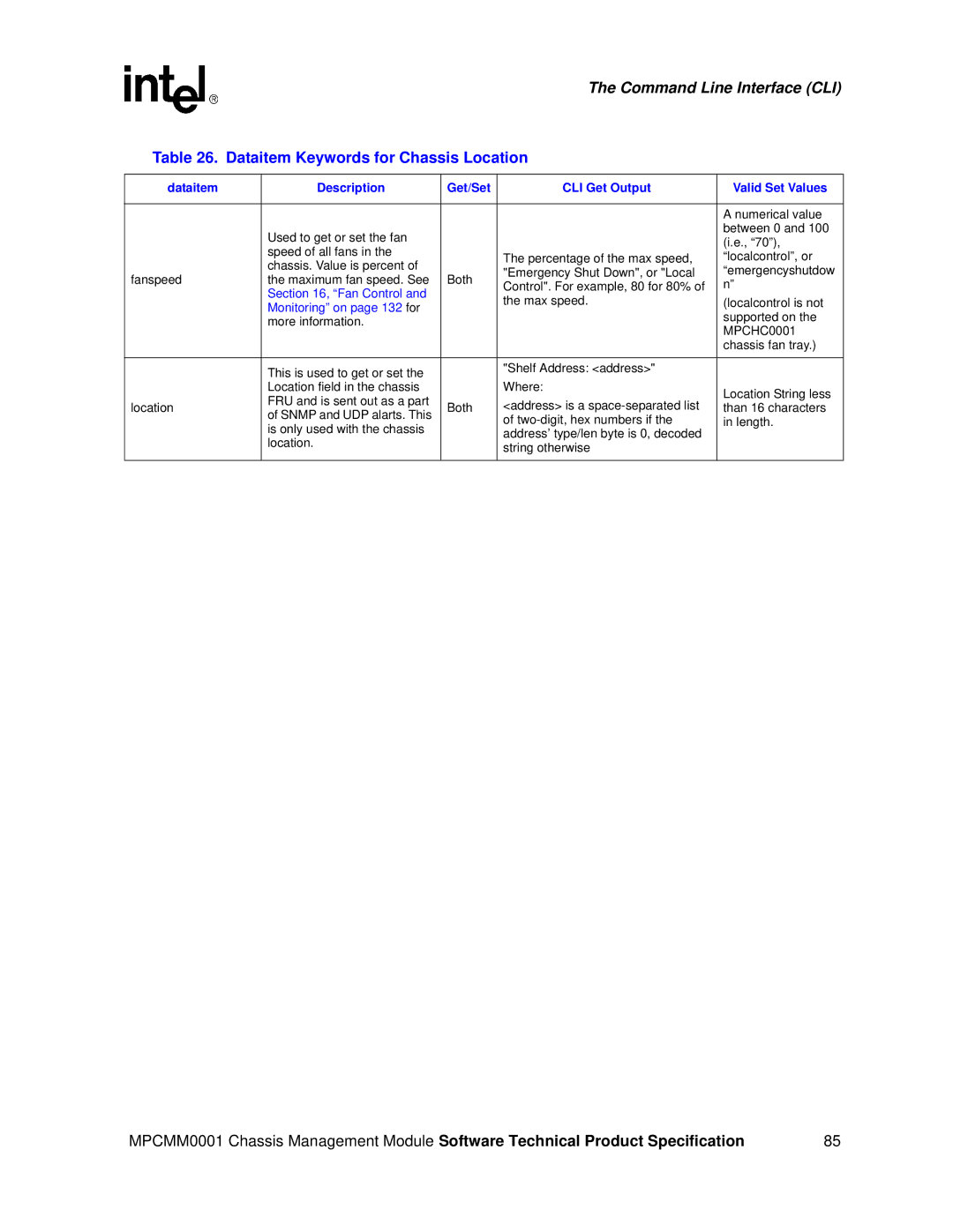 Intel MPCMM0001 manual Dataitem Keywords for Chassis Location, MPCHC0001 