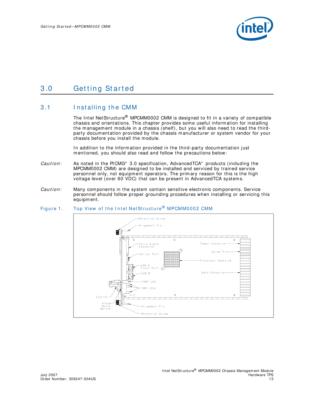 Intel MPCMM0002 manual Getting Started, Installing the CMM 