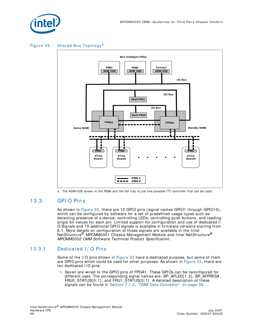 Intel MPCMM0002 manual Gpio Pins, Dedicated I/O Pins 