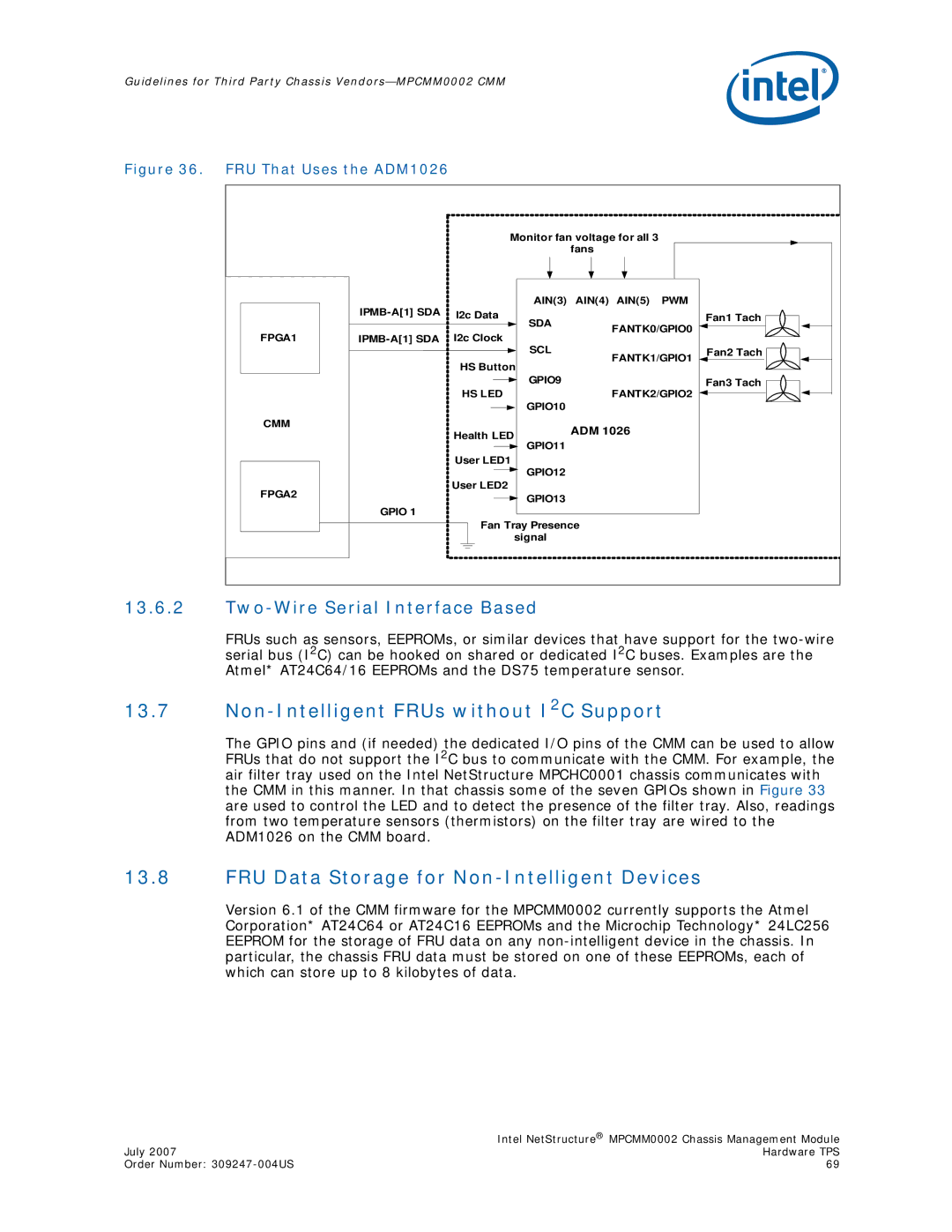 Intel MPCMM0002 manual Non-Intelligent FRUs without I2C Support, FRU Data Storage for Non-Intelligent Devices 