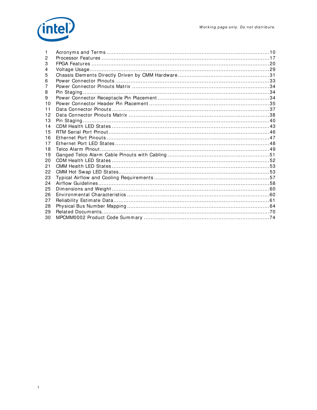 Intel MPCMM0002 manual Working page only. Do not distribute 