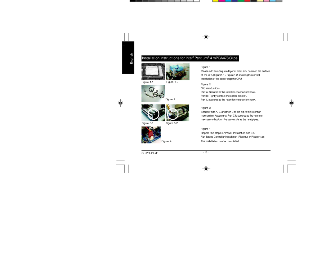 Intel manual Installation Instructions for Intel Pentium 4 mPGA478 Clips 