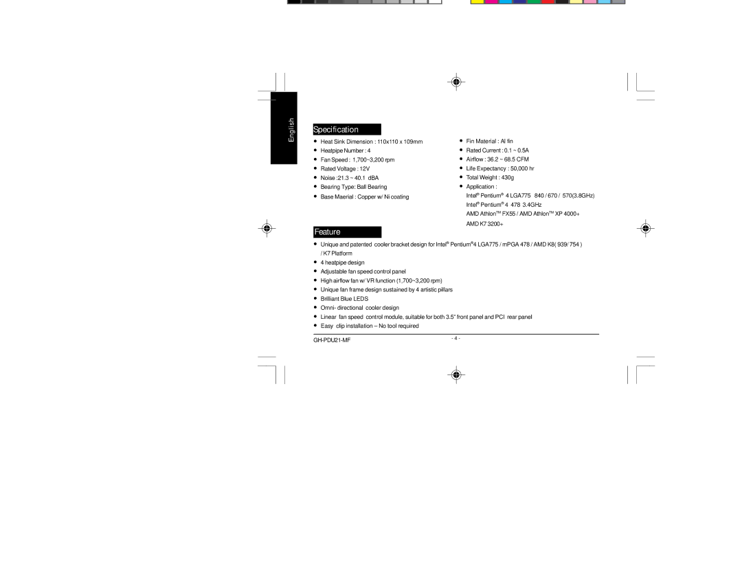 Intel mPGA478 manual Specification, Feature 