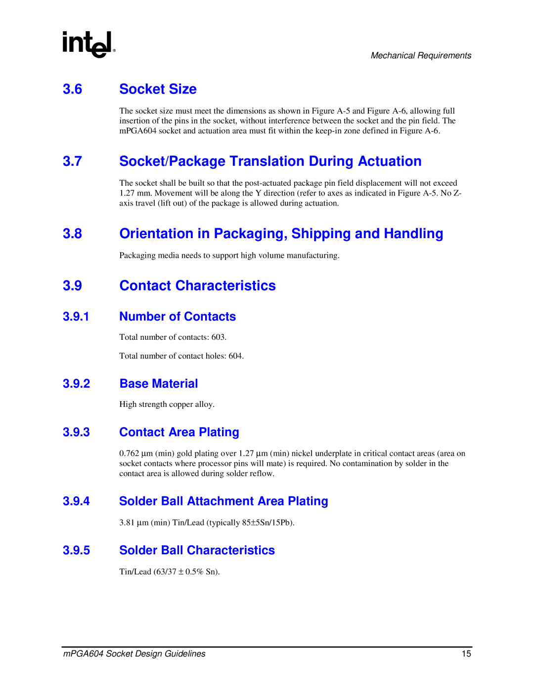 Intel mPGA604 Socket Size, Socket/Package Translation During Actuation, Orientation in Packaging, Shipping and Handling 