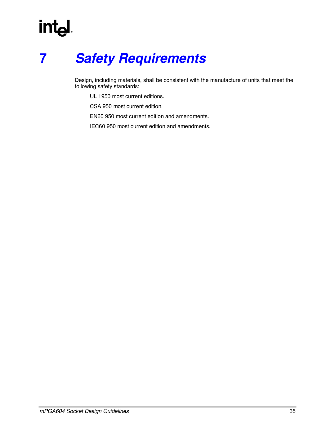 Intel mPGA604 manual Safety Requirements 