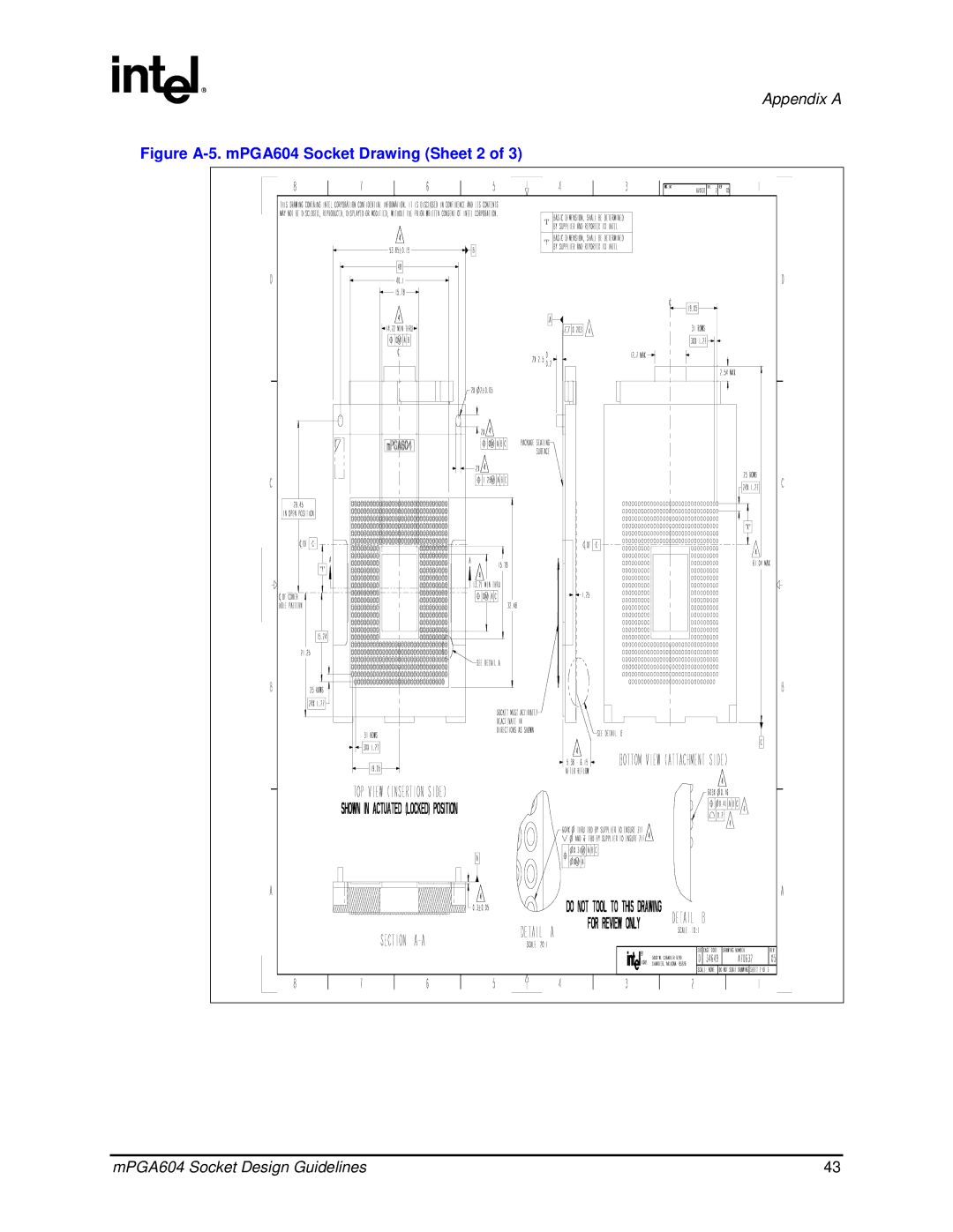 Intel manual Figure A-5. mPGA604 Socket Drawing Sheet 2 