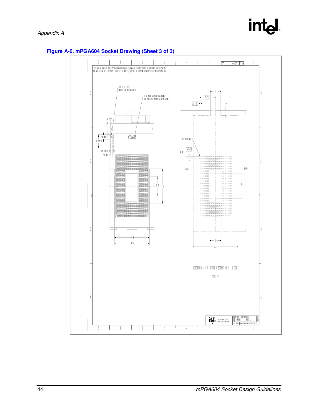 Intel manual Figure A-6. mPGA604 Socket Drawing Sheet 3 