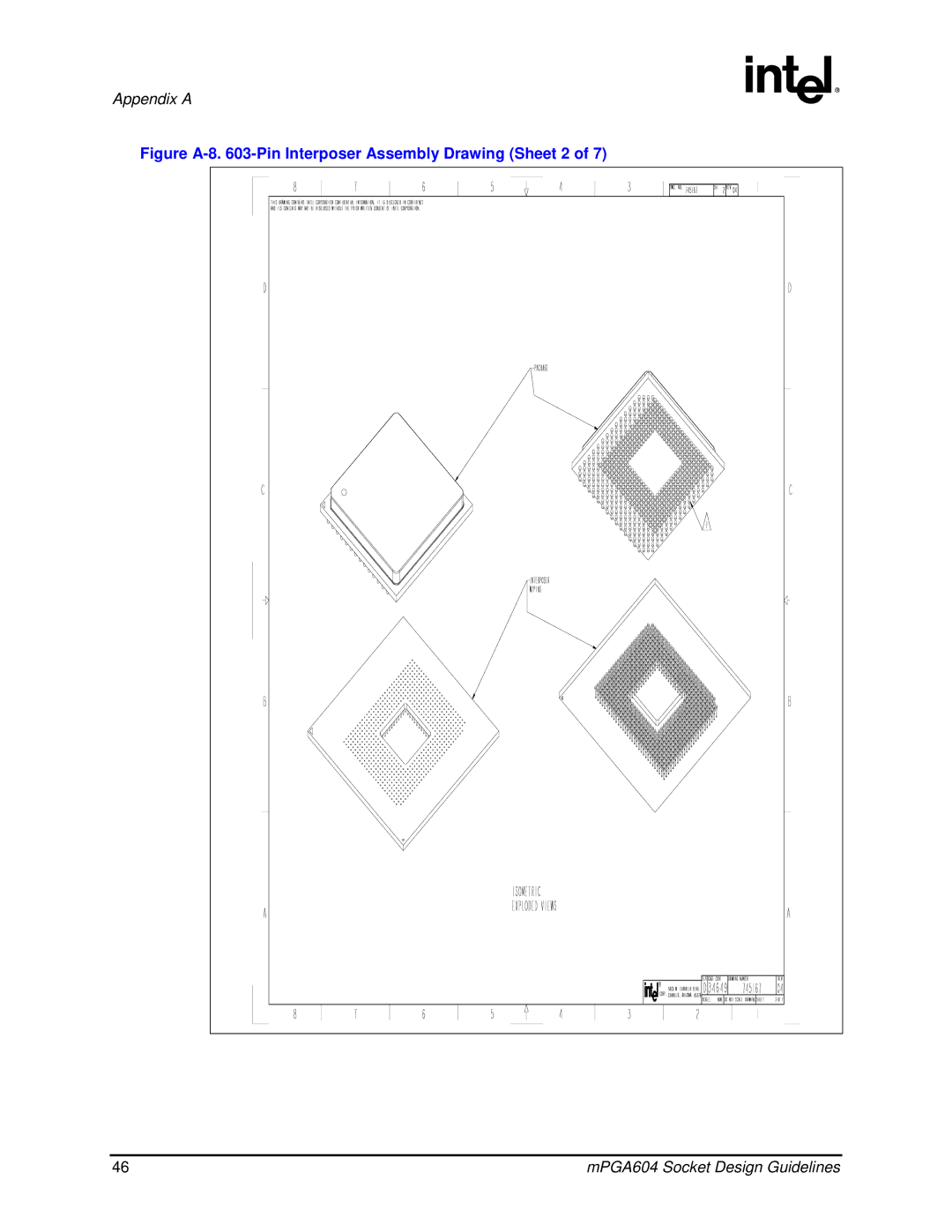 Intel mPGA604 manual Figure A-8 -Pin Interposer Assembly Drawing Sheet 2 