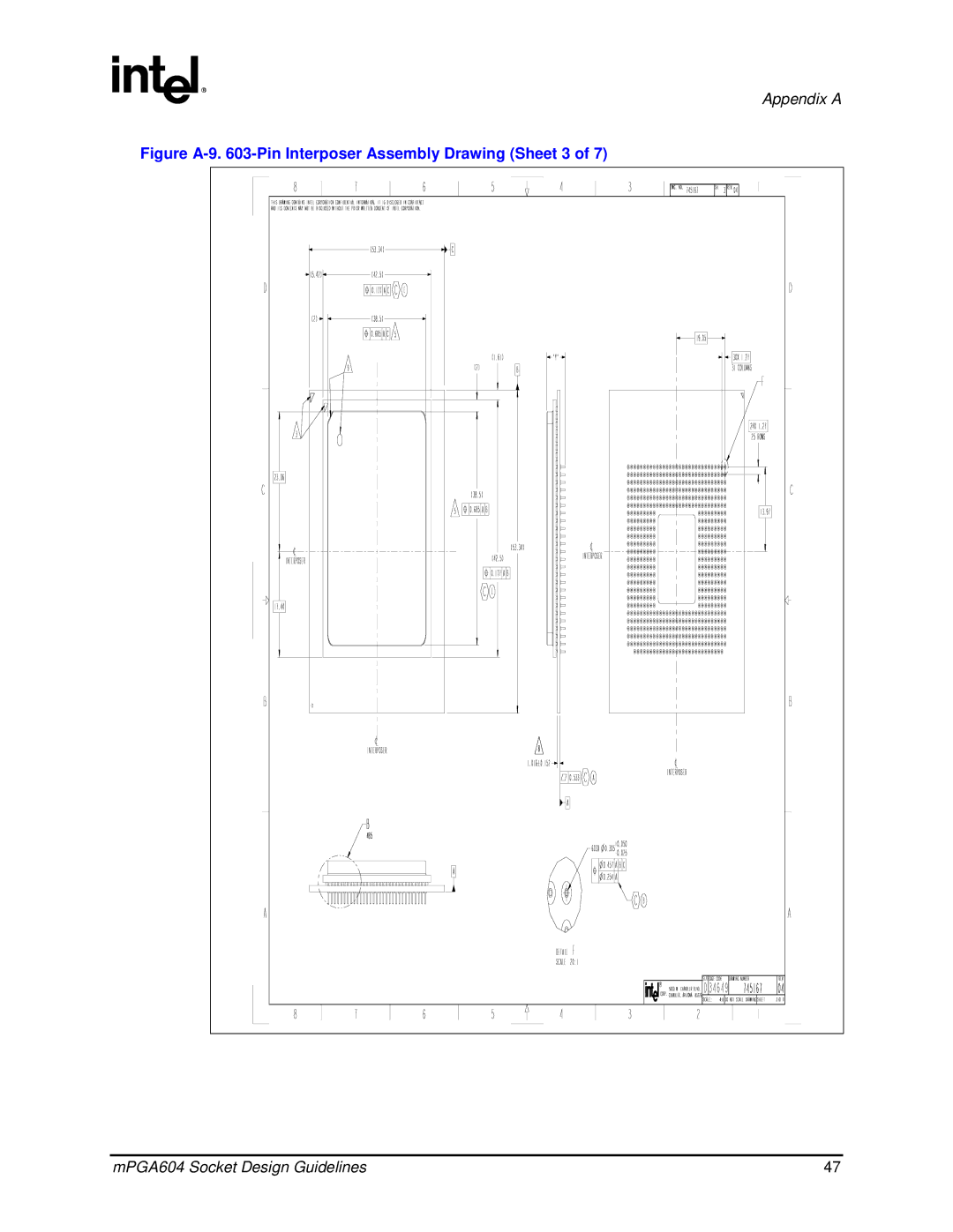 Intel mPGA604 manual Figure A-9 -Pin Interposer Assembly Drawing Sheet 3 