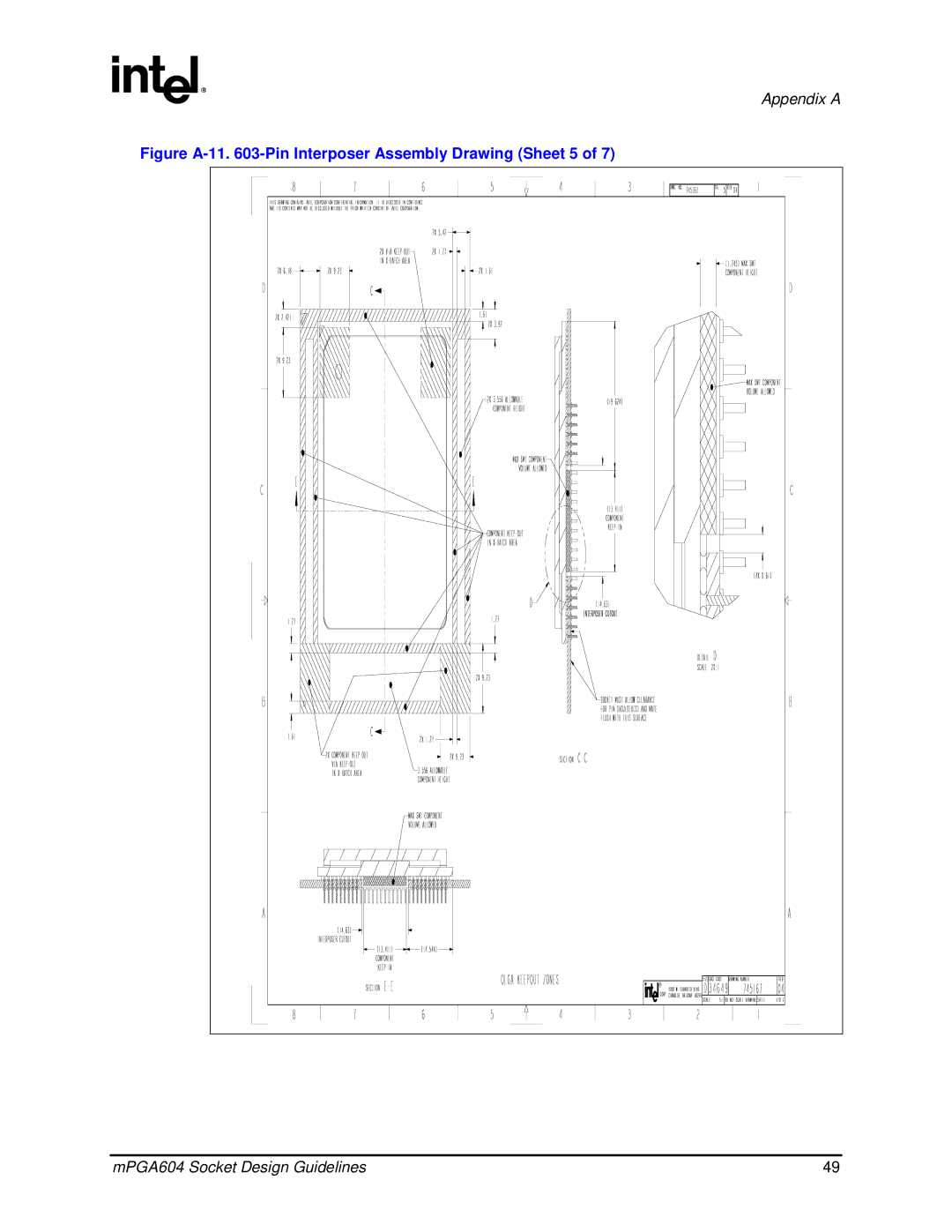 Intel mPGA604 manual Figure A-11 -Pin Interposer Assembly Drawing Sheet 5 