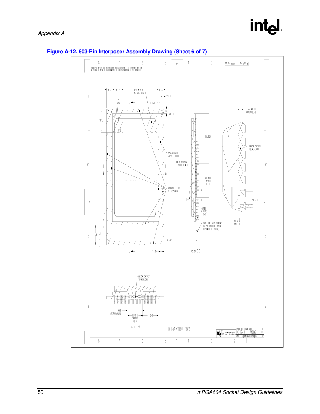 Intel mPGA604 manual Figure A-12 -Pin Interposer Assembly Drawing Sheet 6 