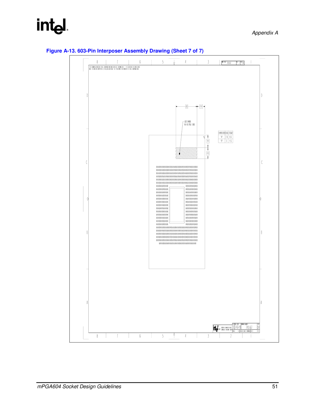 Intel mPGA604 manual Figure A-13 -Pin Interposer Assembly Drawing Sheet 7 