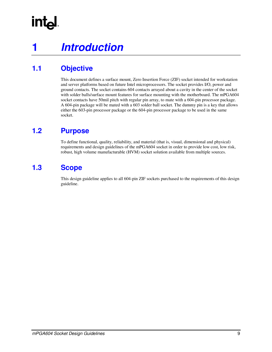 Intel mPGA604 manual Introduction, Objective, Purpose, Scope 