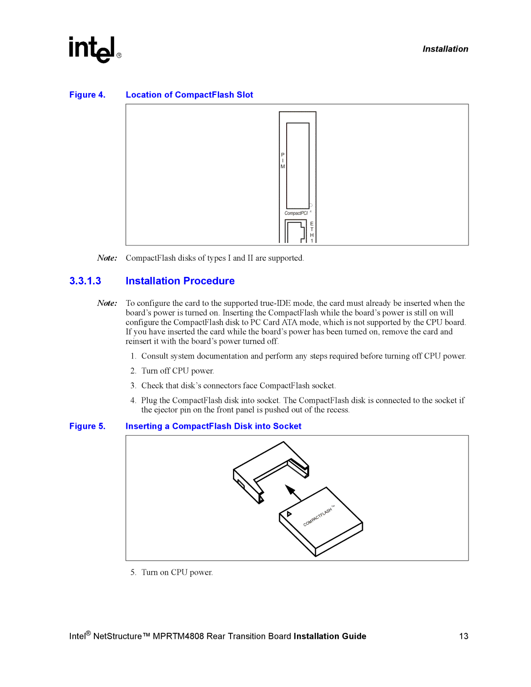 Intel MPRTM4808 manual Installation Procedure 