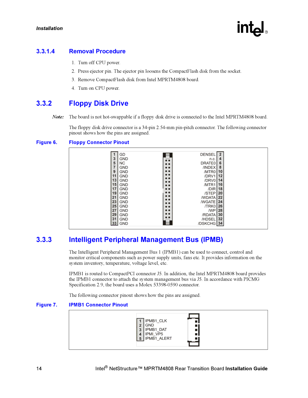 Intel MPRTM4808 manual Floppy Disk Drive, Intelligent Peripheral Management Bus Ipmb 