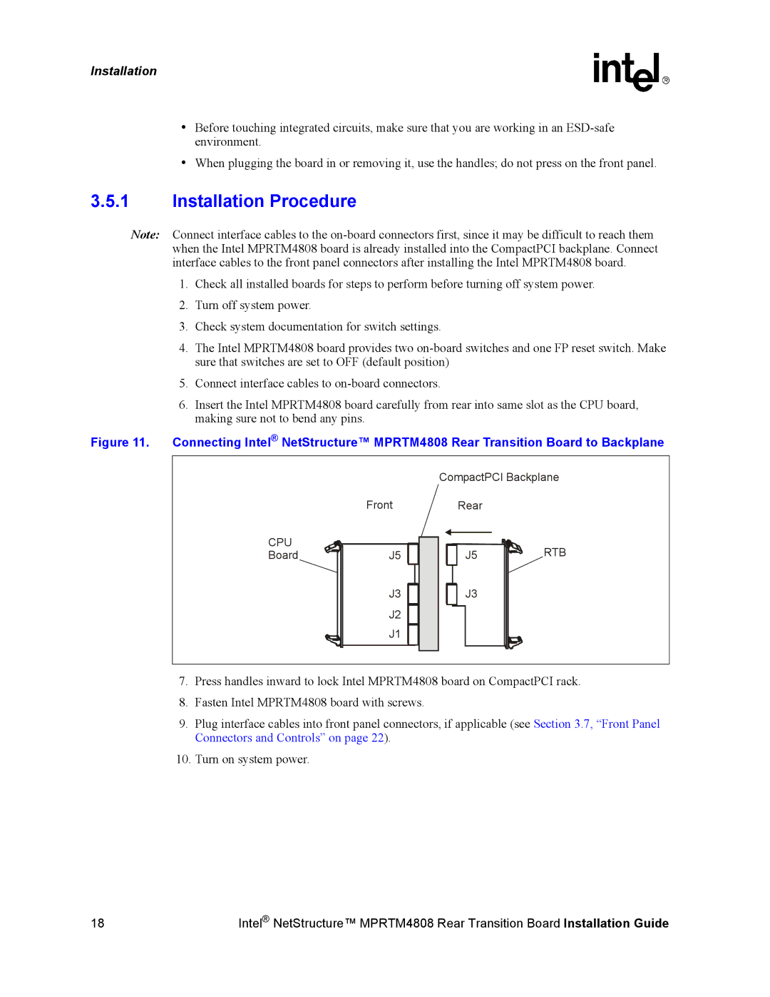 Intel MPRTM4808 manual Installation Procedure 