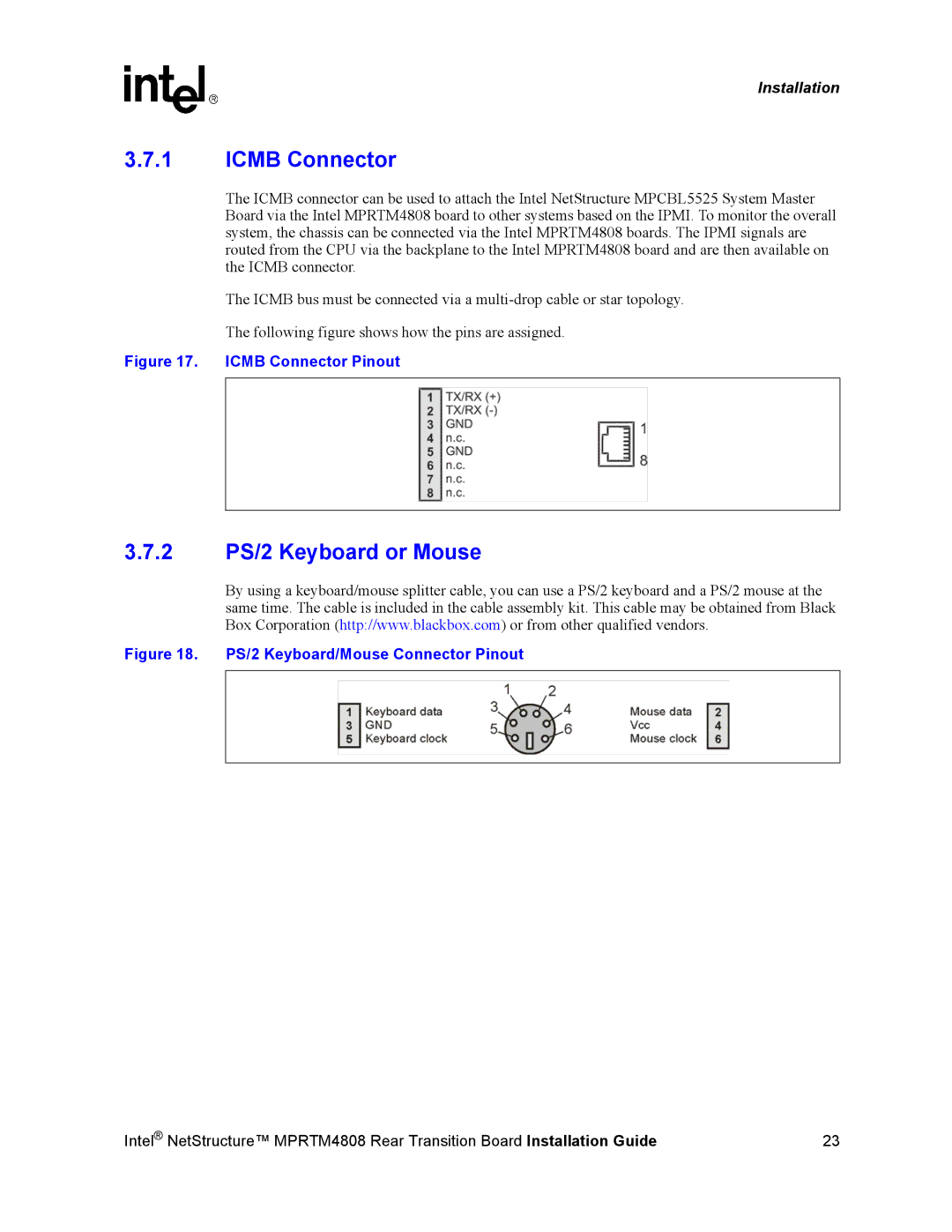 Intel MPRTM4808 manual Icmb Connector, 2 PS/2 Keyboard or Mouse 