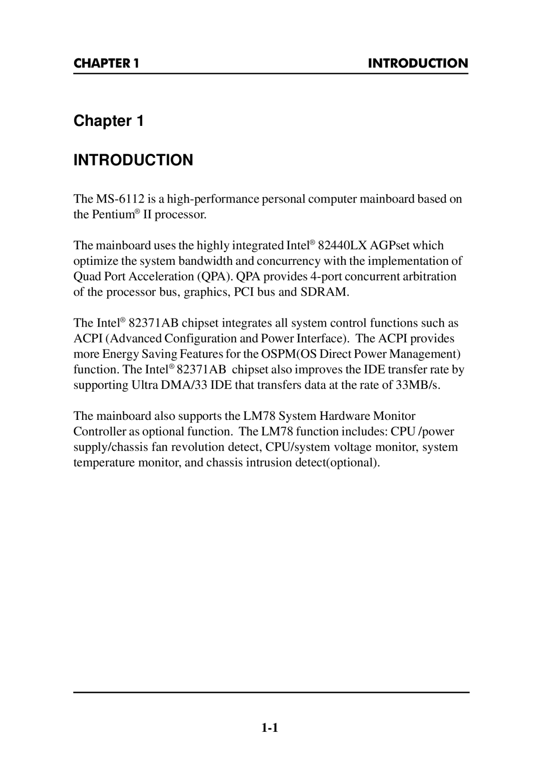 Intel MS-6112 manual Chapter INTRODUCTION 