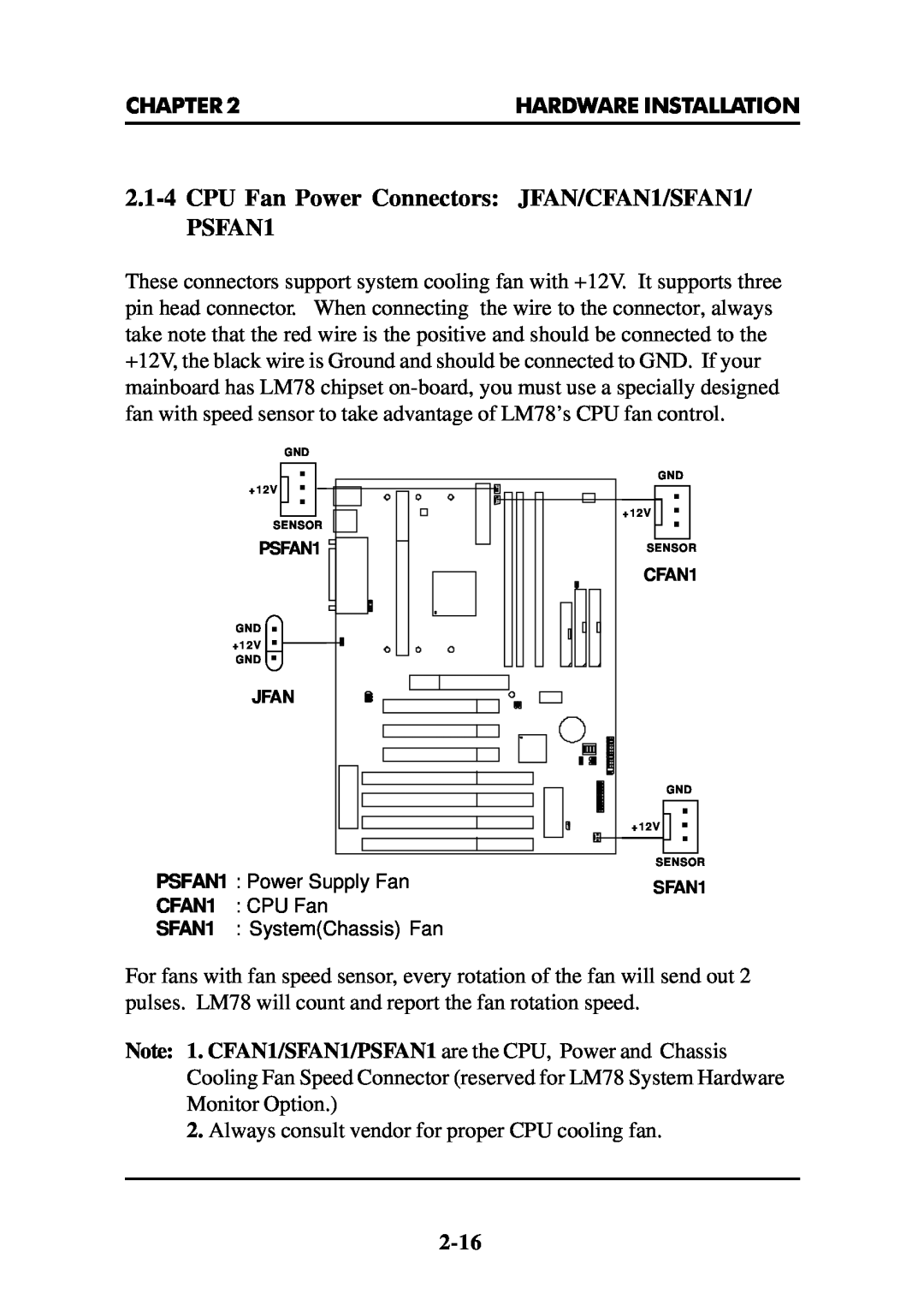 Intel MS-6112 manual 2.1-4CPU Fan Power Connectors JFAN/CFAN1/SFAN1, PSFAN1 