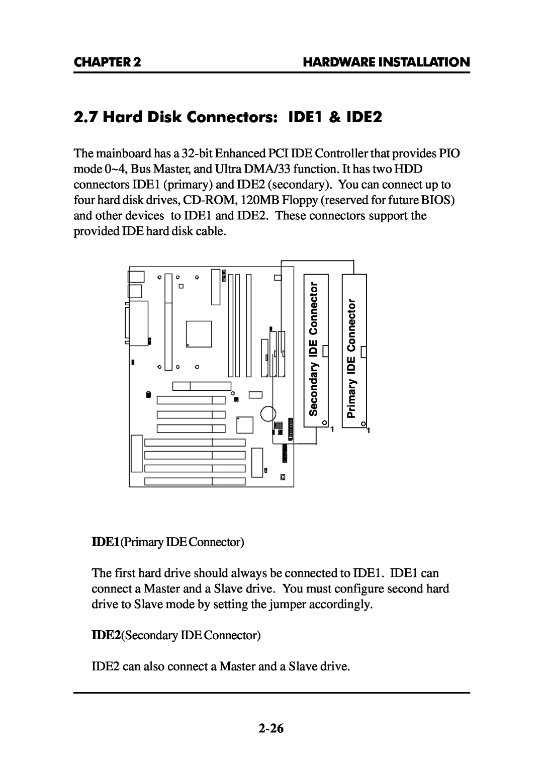 Intel MS-6112 manual Hard Disk Connectors IDE1 & IDE2 