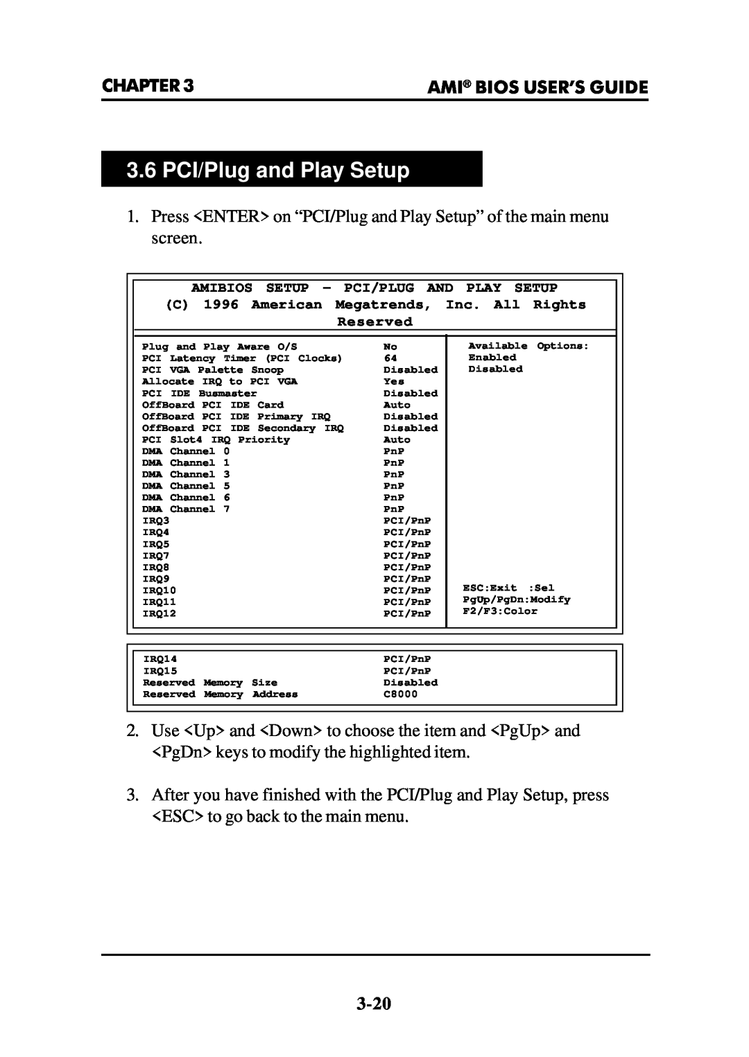 Intel MS-6112 manual 3.6 PCI/Plug and Play Setup 