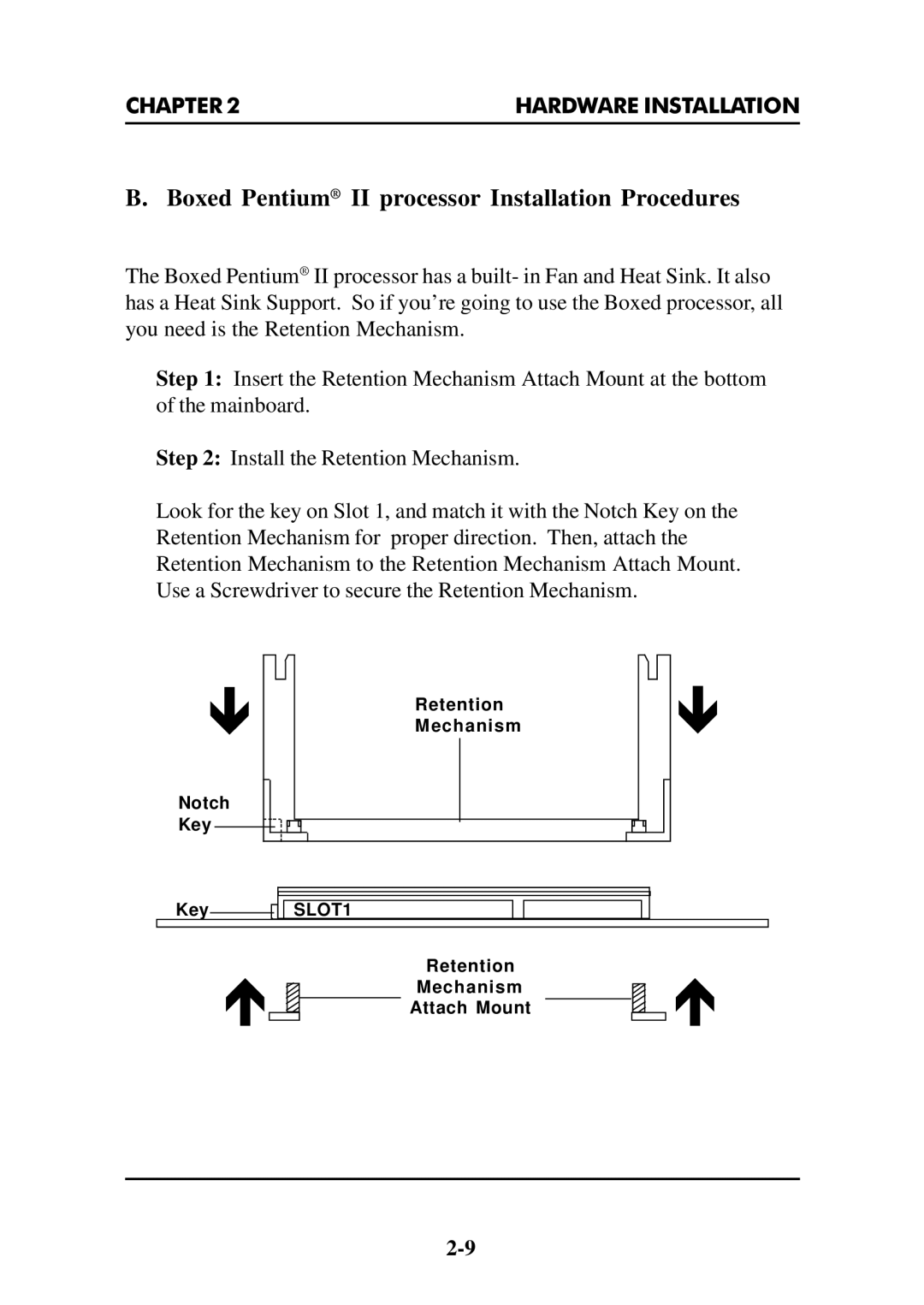 Intel MS-6112 manual Boxed Pentium II processor Installation Procedures 