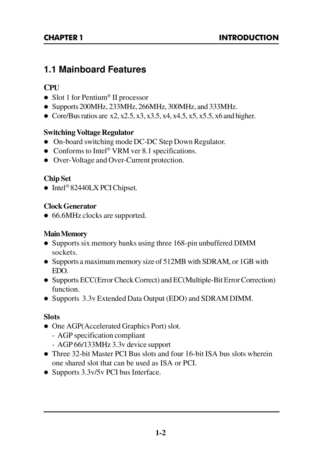 Intel MS-6112 manual Mainboard Features 