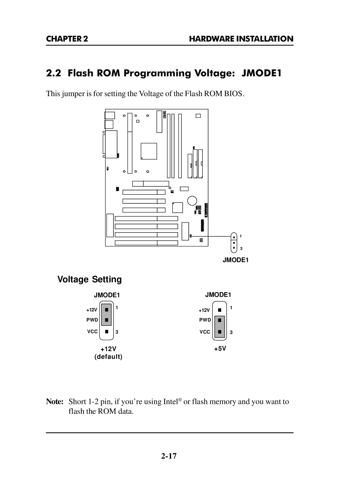 Intel MS-6112 manual Flash ROM Programming Voltage JMODE1 