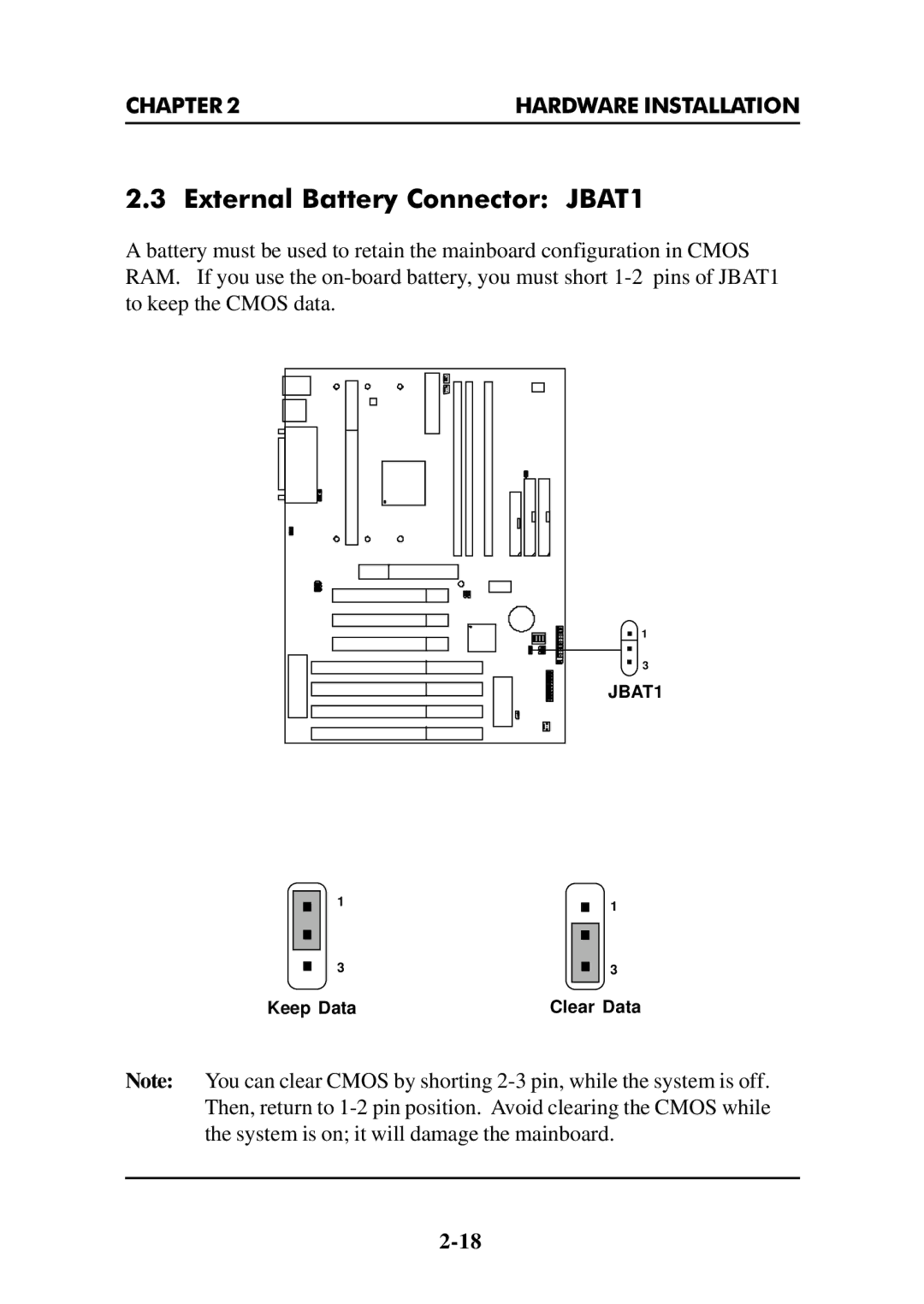 Intel MS-6112 manual External Battery Connector JBAT1 