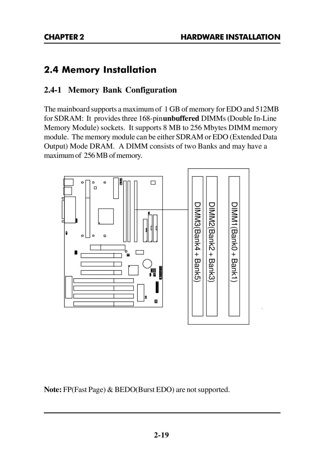 Intel MS-6112 manual Memory Installation, Memory Bank Configuration 