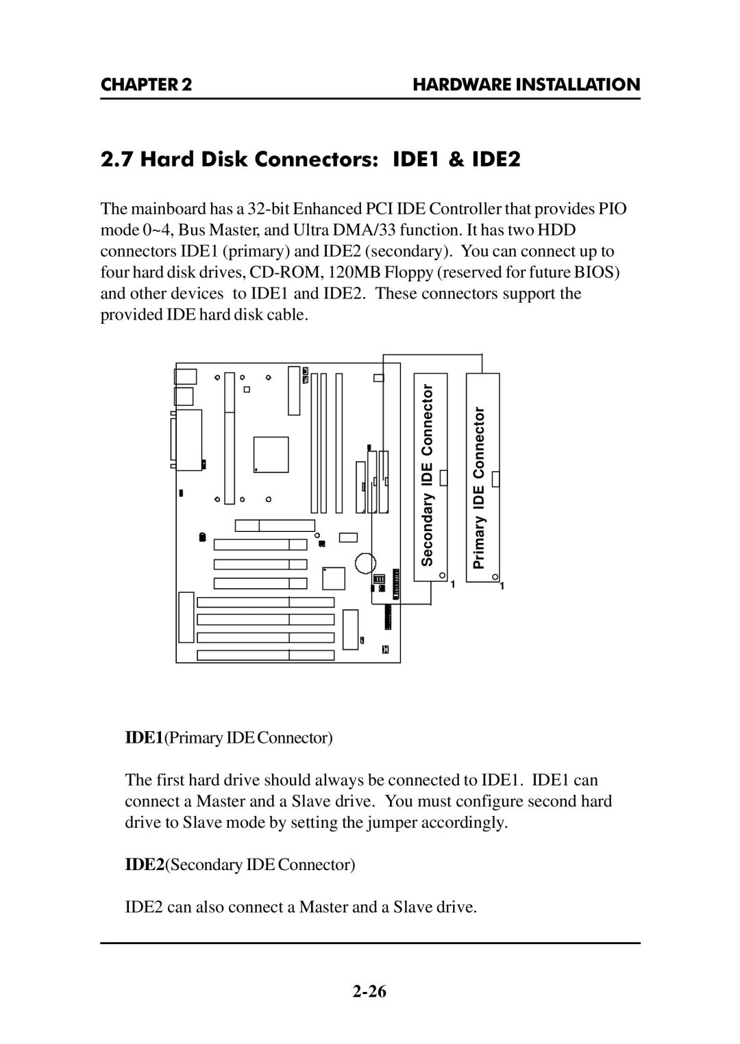 Intel MS-6112 manual Hard Disk Connectors IDE1 & IDE2 