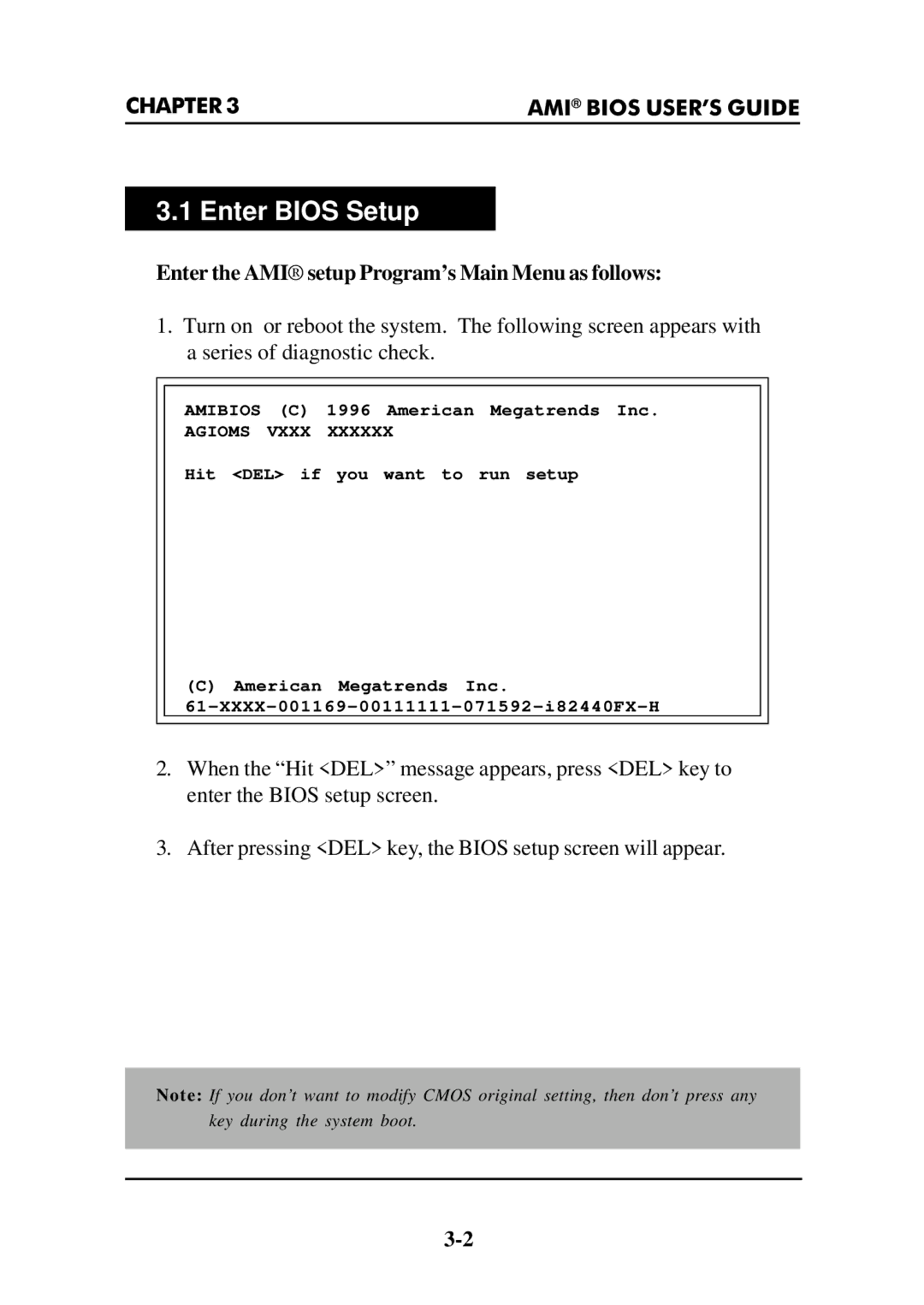 Intel MS-6112 manual Enter Bios Setup, Agioms Vxxx 