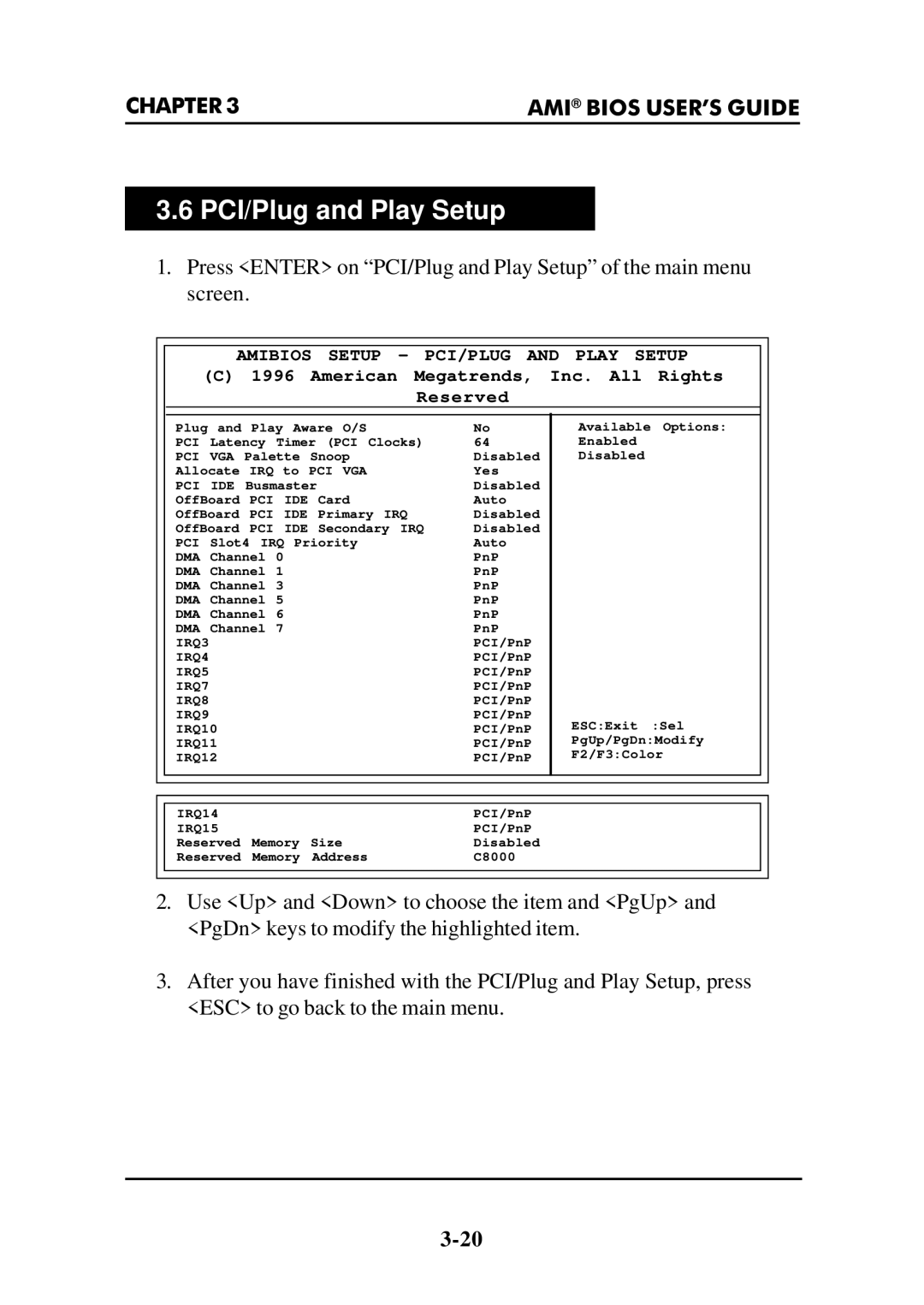 Intel MS-6112 manual PCI/Plug and Play Setup, Amibios Setup PCI/PLUG and Play Setup 