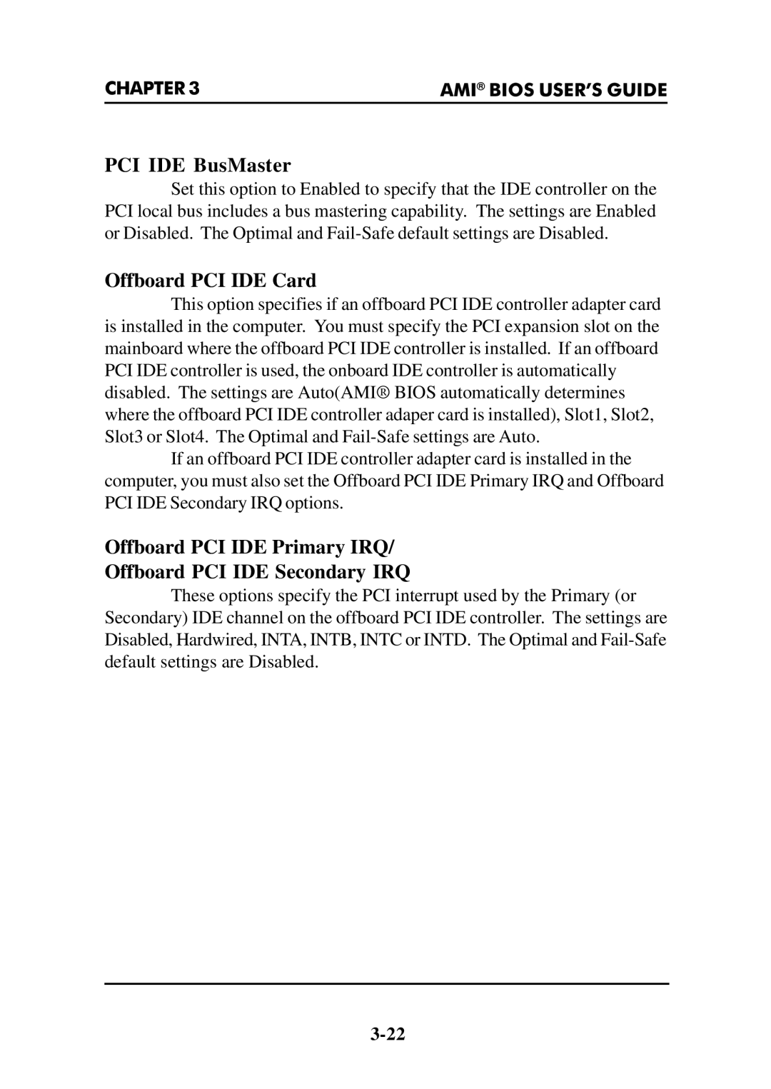 Intel MS-6112 manual PCI IDE BusMaster, Offboard PCI IDE Card, Offboard PCI IDE Primary IRQ Offboard PCI IDE Secondary IRQ 