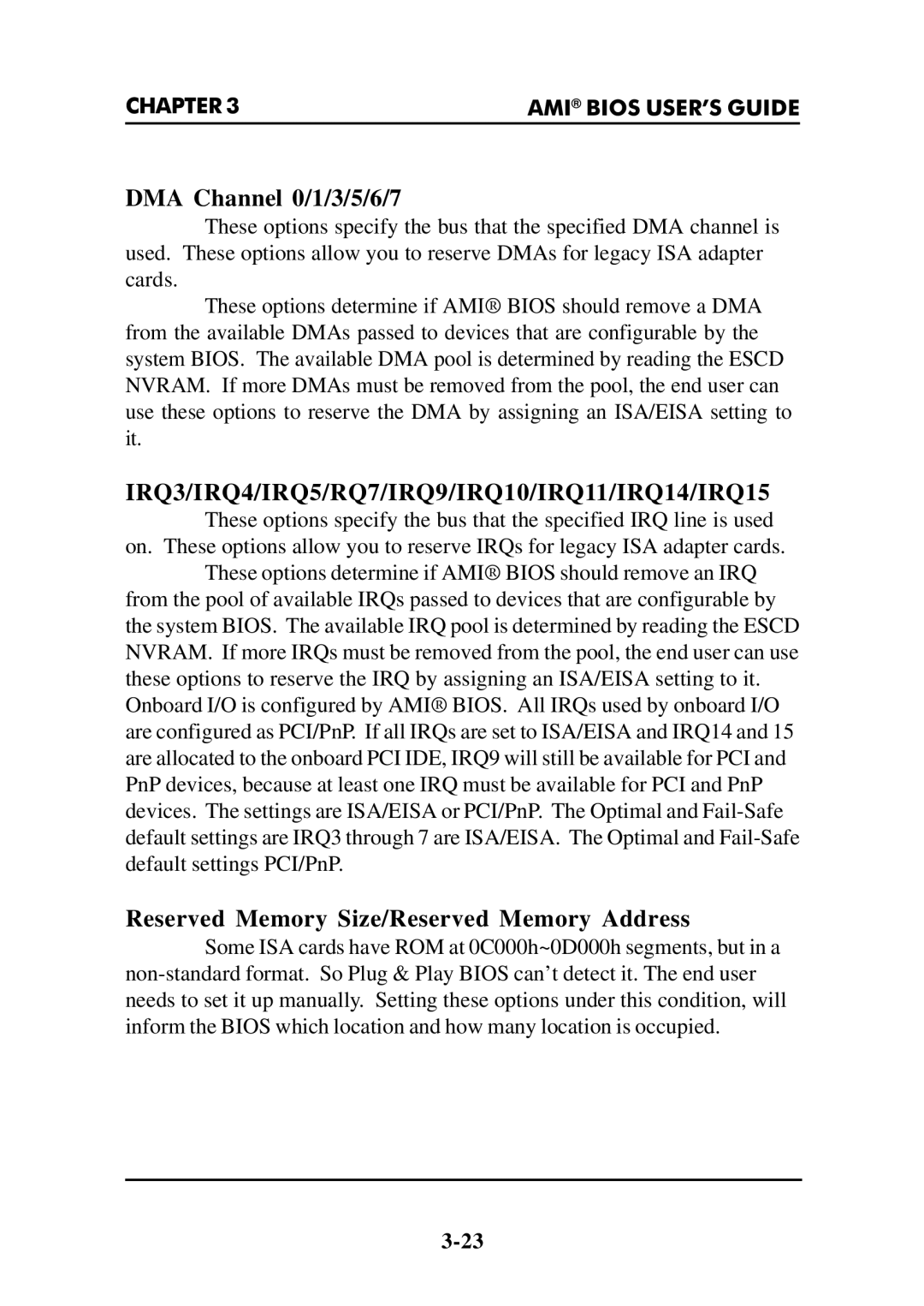 Intel MS-6112 manual DMA Channel 0/1/3/5/6/7, Reserved Memory Size/Reserved Memory Address 