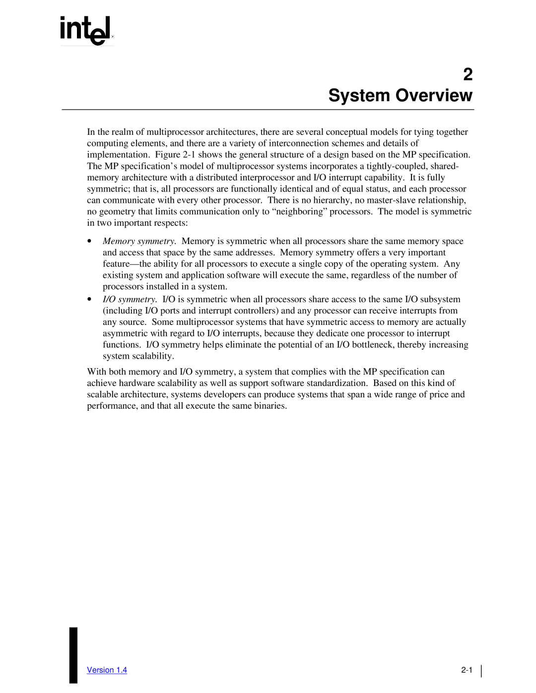 Intel MultiProcessor manual System Overview, Version 