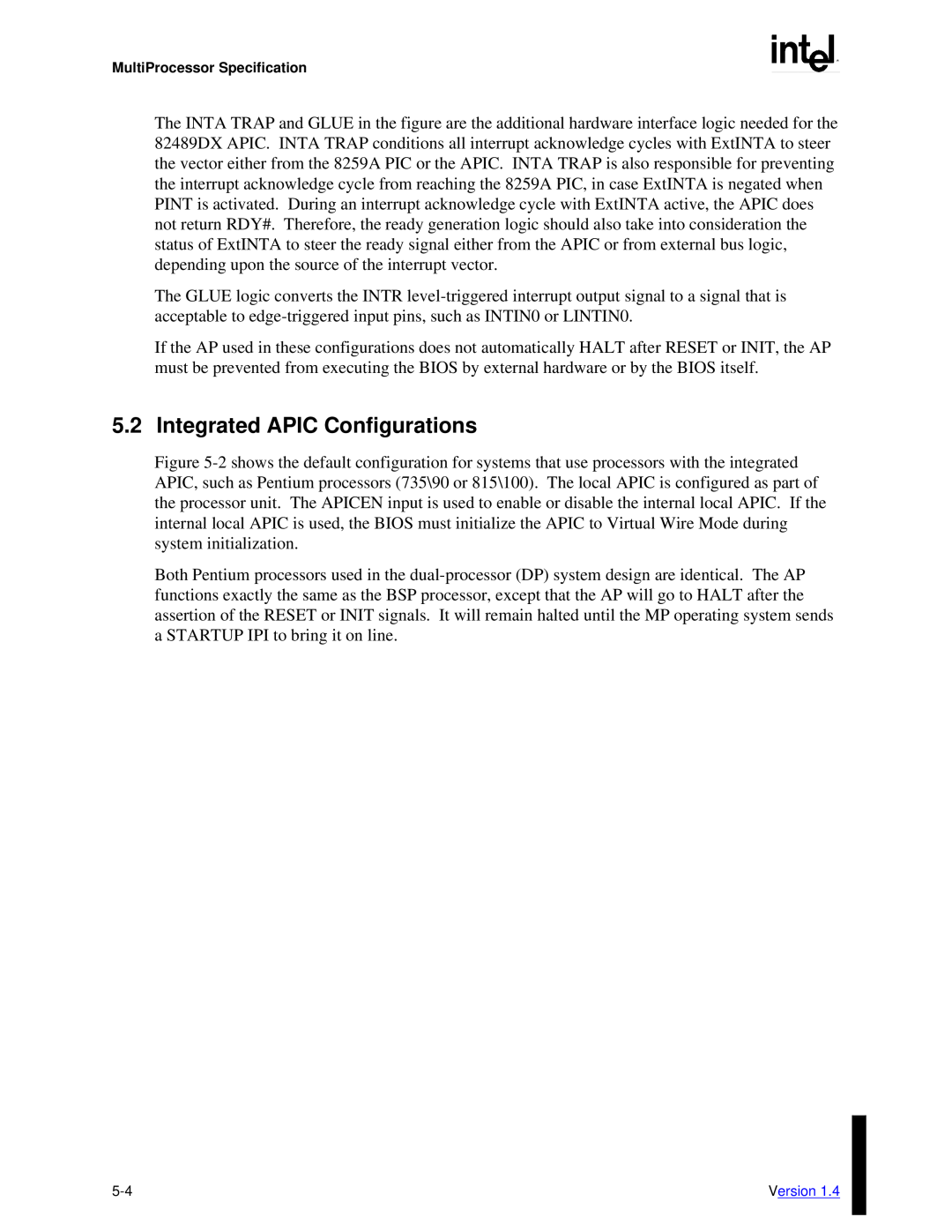 Intel MultiProcessor manual Integrated APIC Configurations 