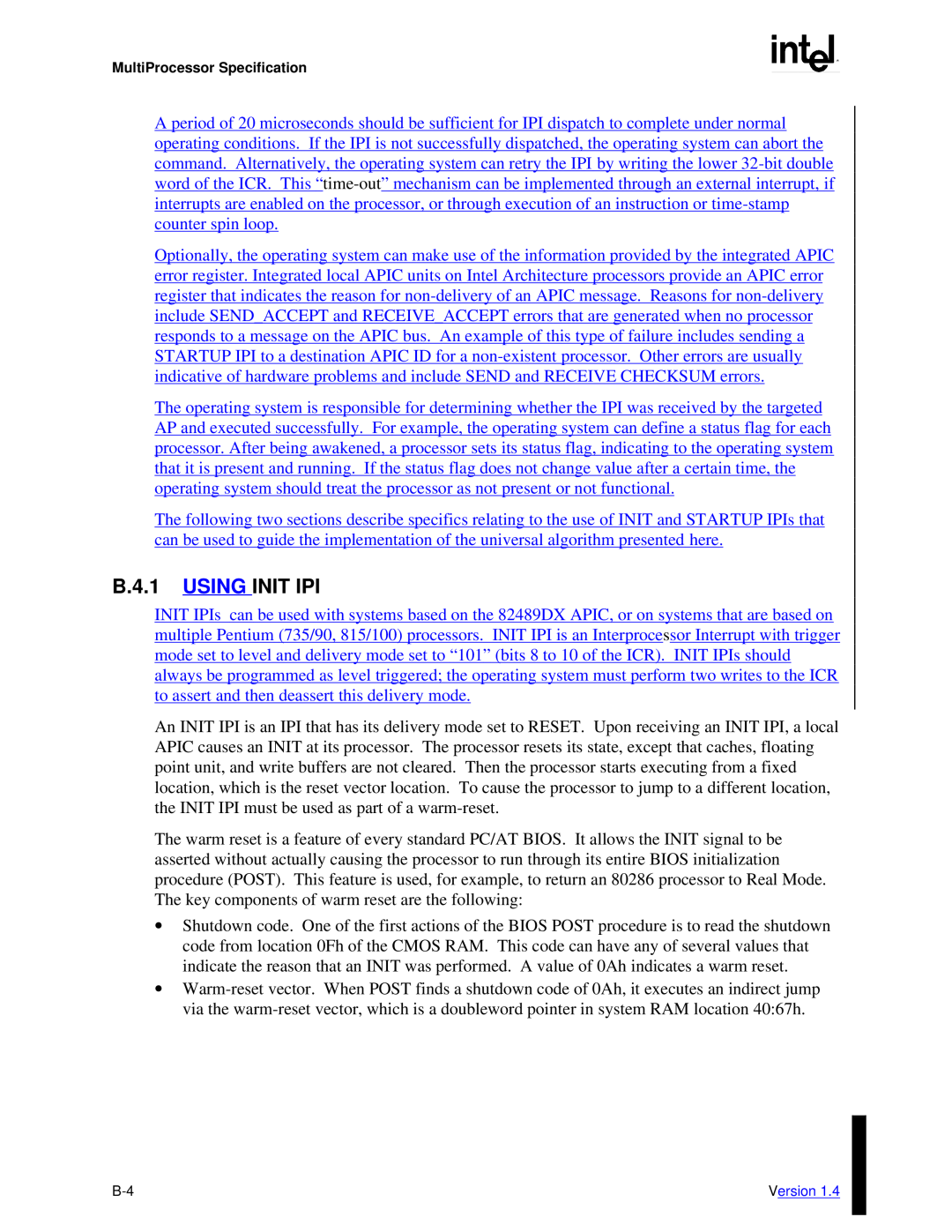 Intel MultiProcessor manual B.4.1 USINGINIT IPI 