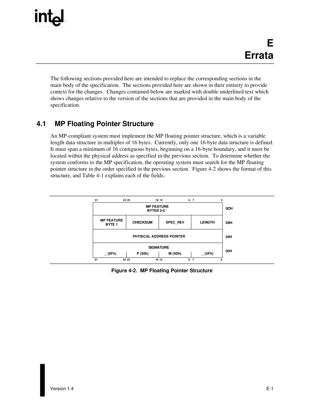Intel MultiProcessor manual E Errata, Version 