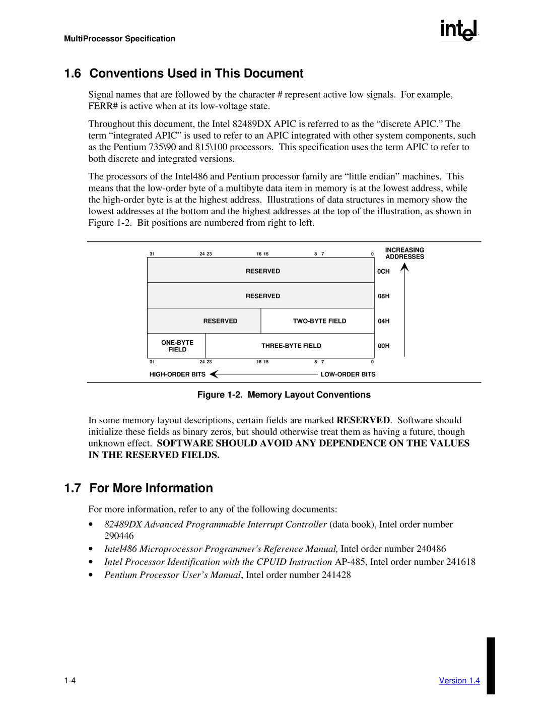 Intel MultiProcessor manual Conventions Used in This Document, For More Information 