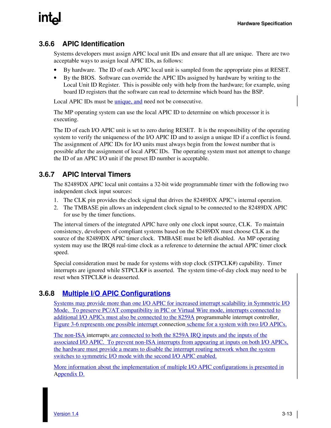 Intel MultiProcessor manual Apic Identification, Apic Interval Timers 