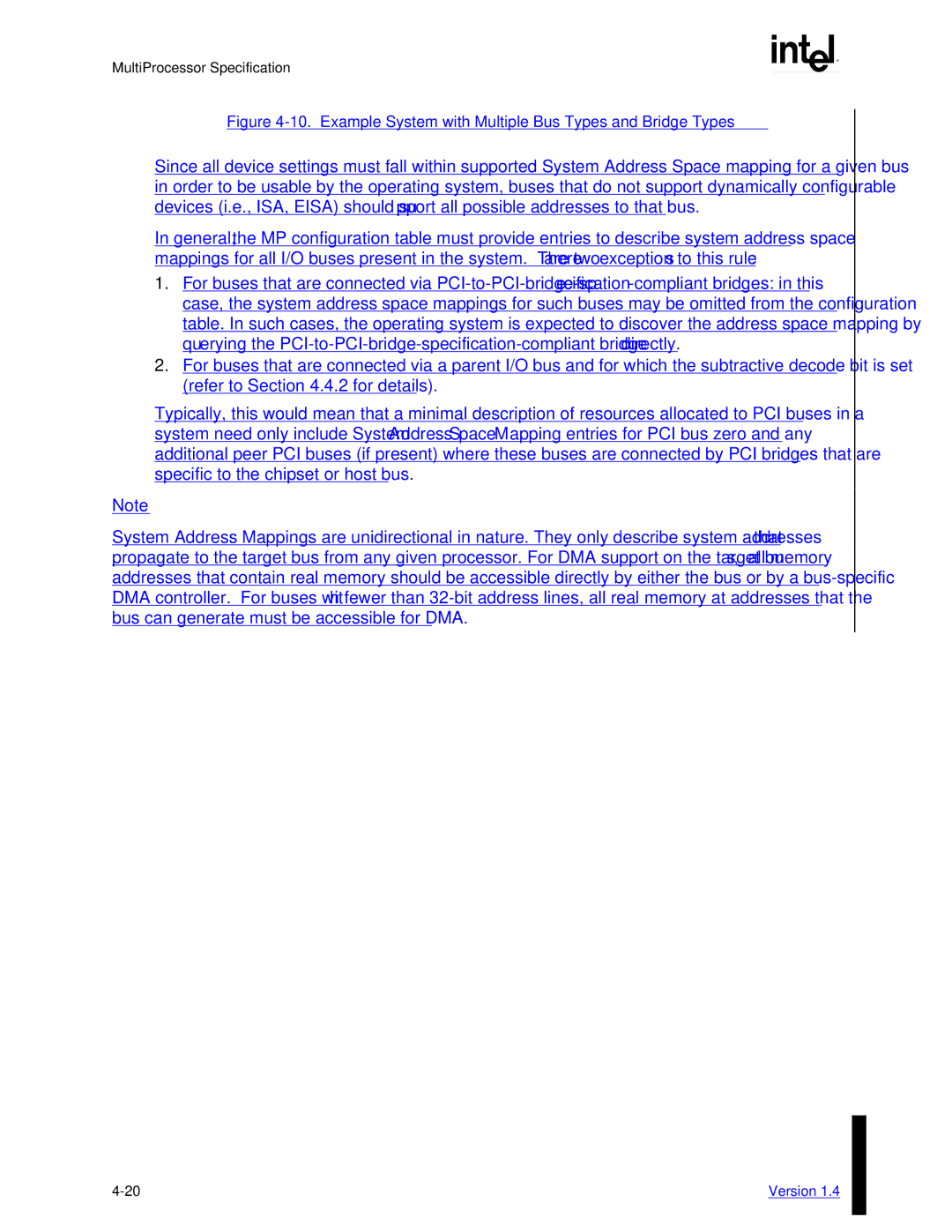 Intel MultiProcessor manual Example System with Multiple Bus Types and Bridge Types 