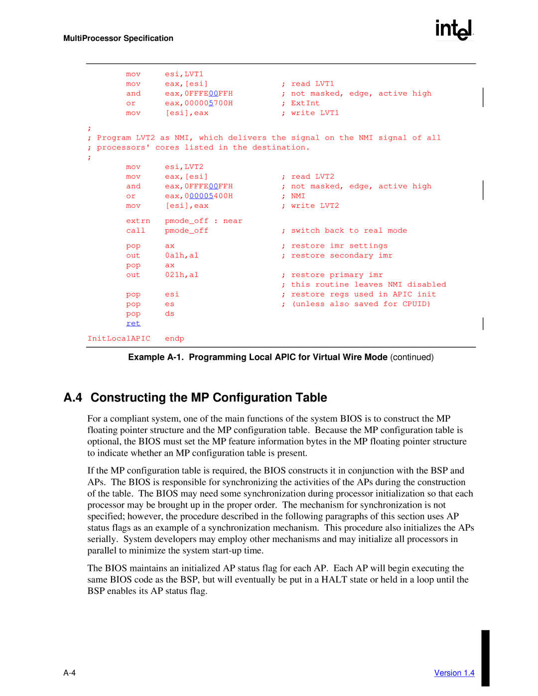 Intel MultiProcessor manual Constructing the MP Configuration Table, Nmi 