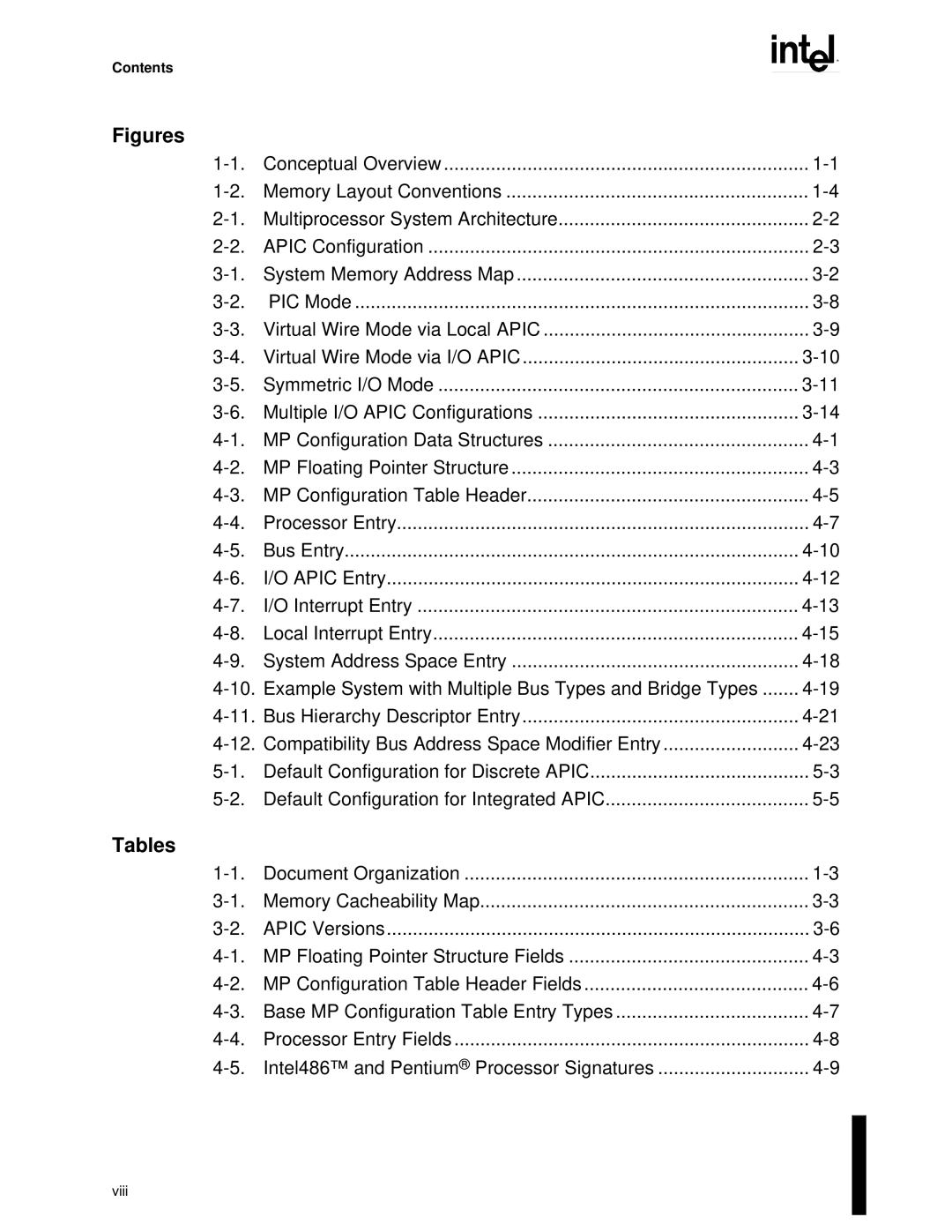 Intel MultiProcessor manual Figures, Tables 