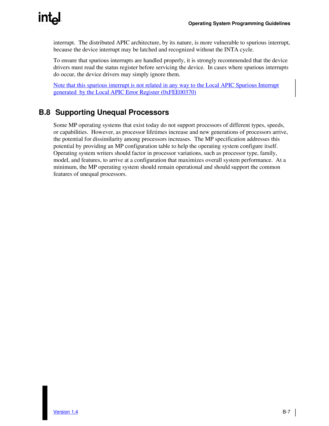 Intel MultiProcessor manual Supporting Unequal Processors 