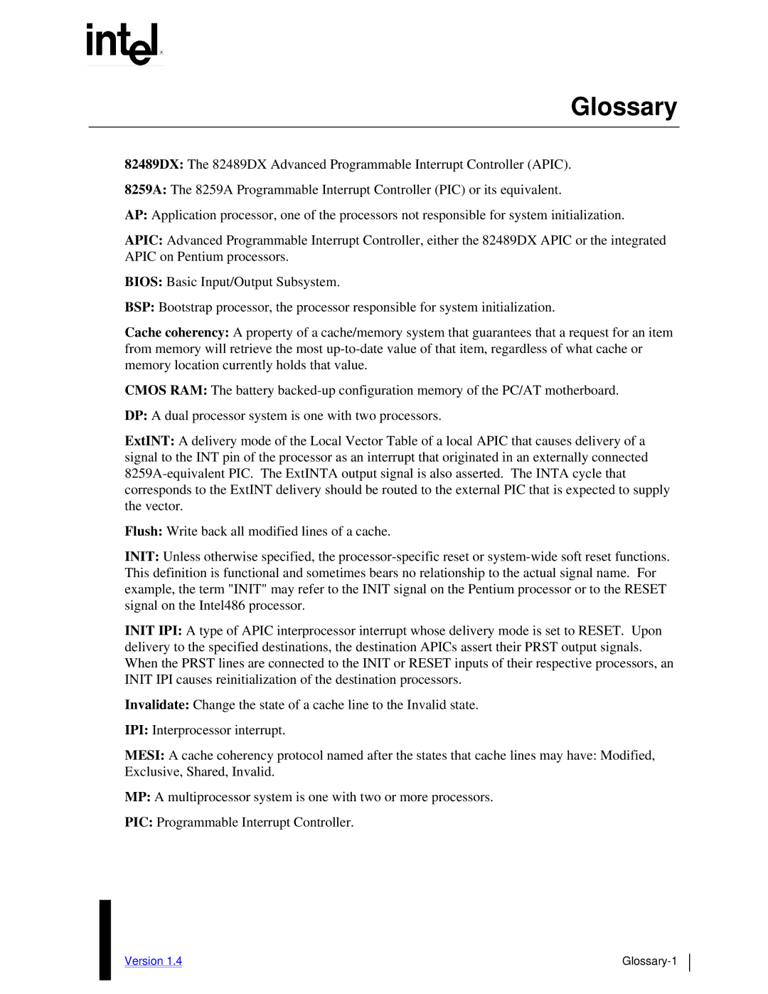 Intel MultiProcessor manual Glossary 