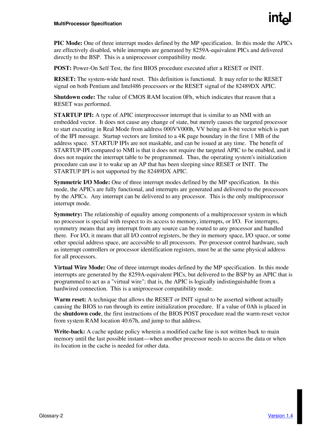 Intel MultiProcessor manual Glossary-2 