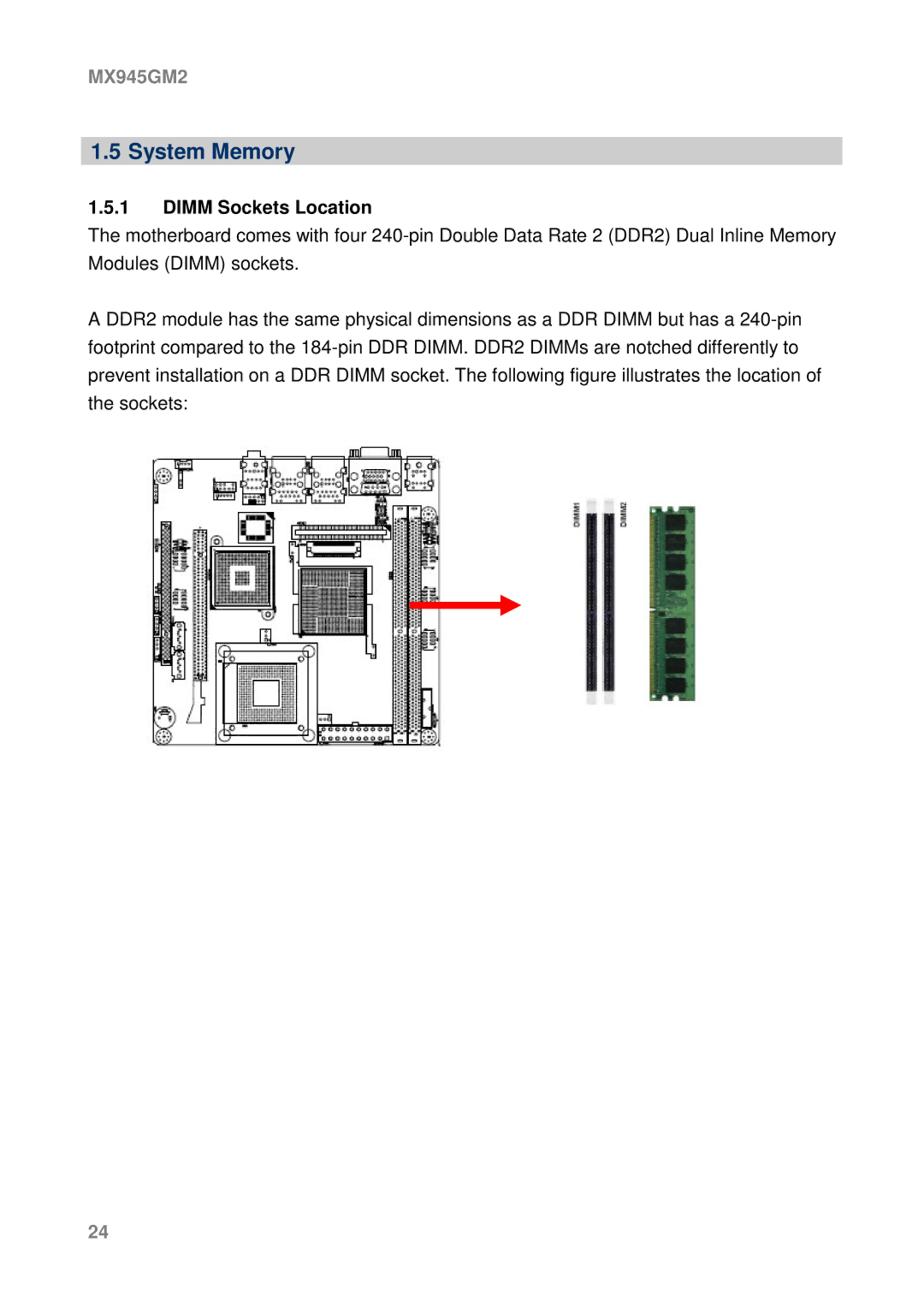 Intel MX945GM2 manual System Memory, Dimm Sockets Location 